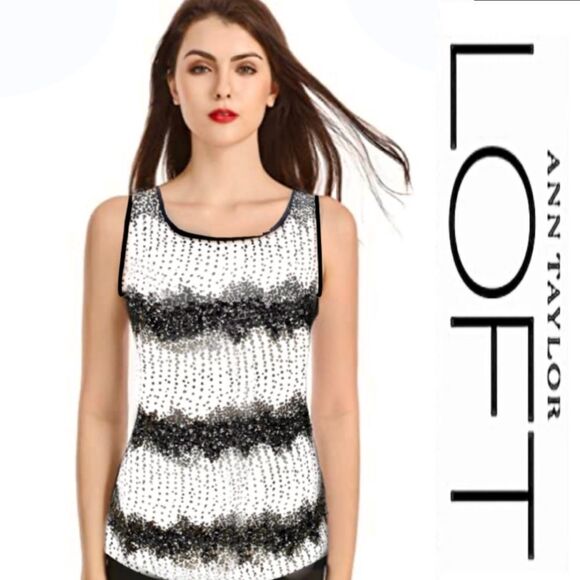 Loft Black & White Sequin Tank - Picture 1 of 9